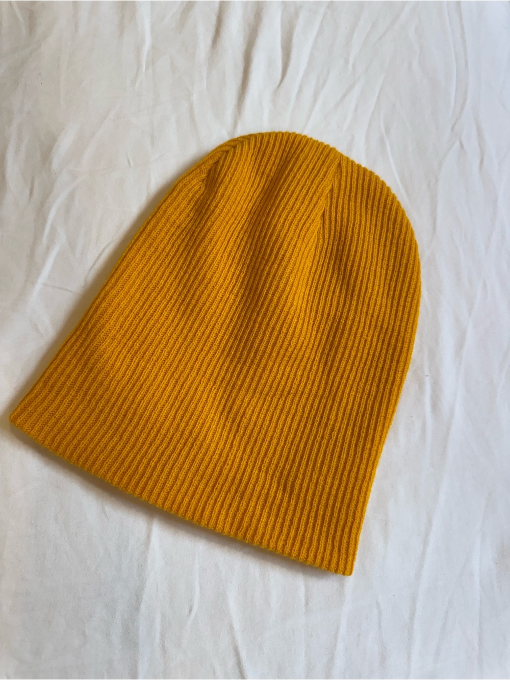 Yellow Ribbed Knit Beanie Hat